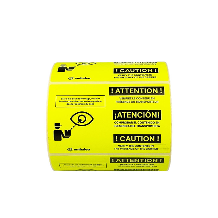 Étiquettes d'expédition "Vérification du colis en présence du transporteur"