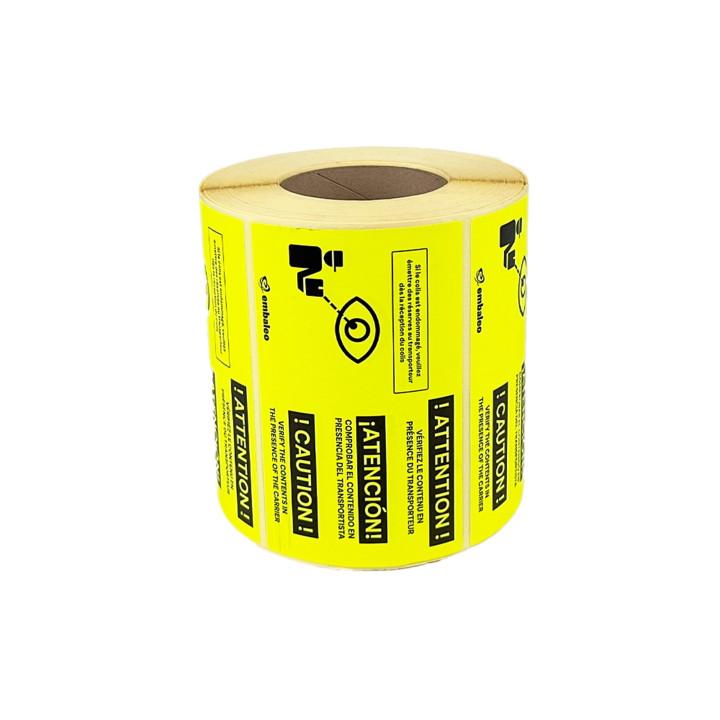 Étiquettes d'expédition "Vérification du colis en présence du transporteur"