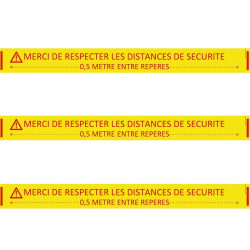 Ruban adhésif de marquage Spécial sols béton "Merci de respecter les distances de sécurité" jaune 5 CM x 33 M