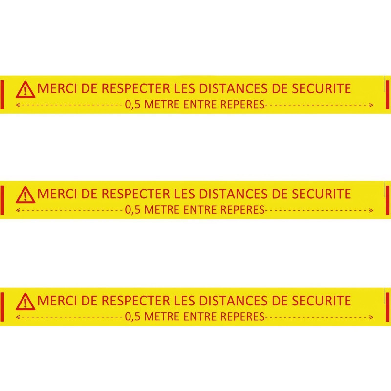 Ruban adhésif de marquage Spécial sols béton "Merci de respecter les distances de sécurité" jaune 5 CM x 33 M