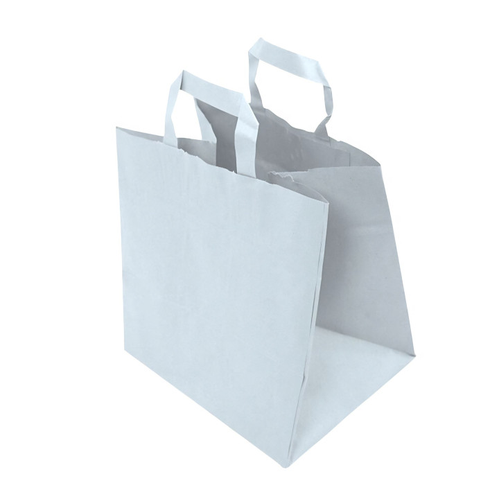Sac Kraft blanc avec poignées plates 26 x 18 x 26 cm