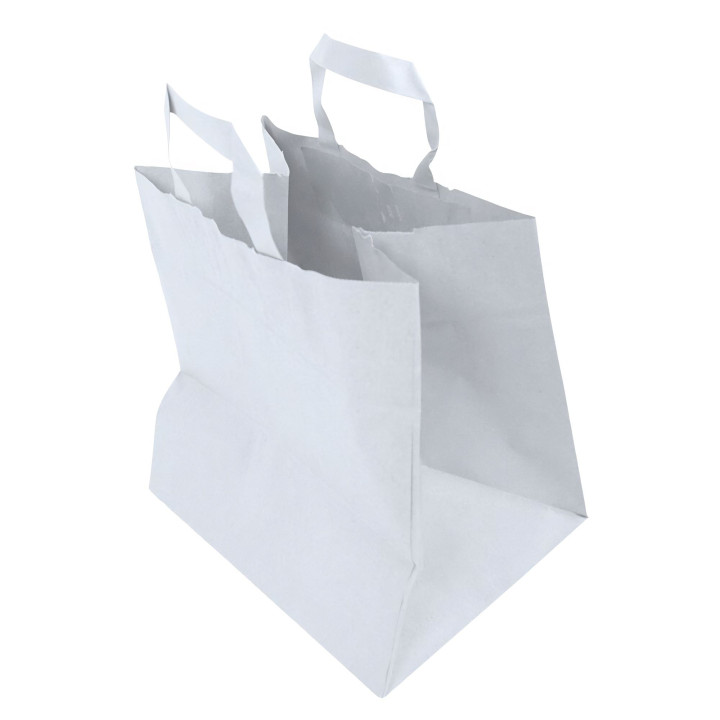 Sac Kraft blanc avec poignées plates 26 x 18 x 26 cm