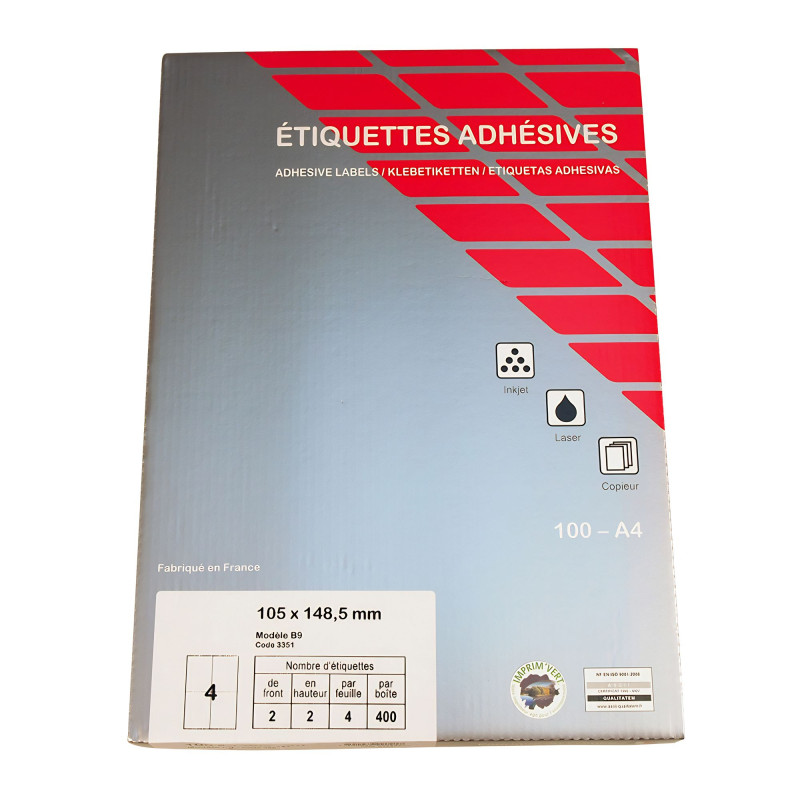 Etiquette Adhésive Vélin en planche - 148,5 x 105 mm