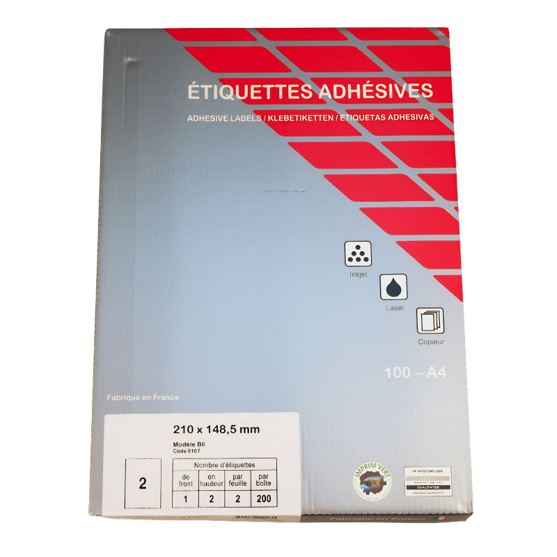 Etiquette Adhésive A5 Vélin en planche - 210 x 148,5 mm