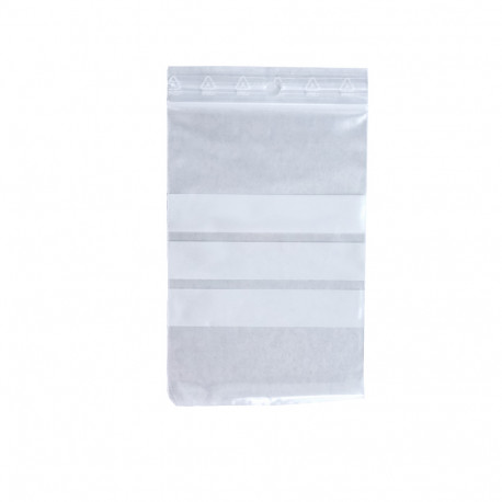Sachets Zip transparents à bandes blanches 8 x 12 cm