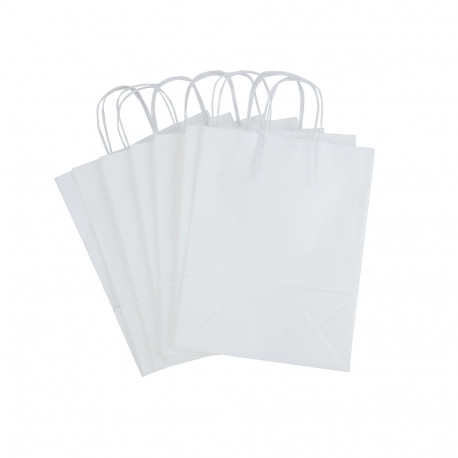 50 sacs papier kraft blanc poignées torsadées L.24xP.11xH.31 cm