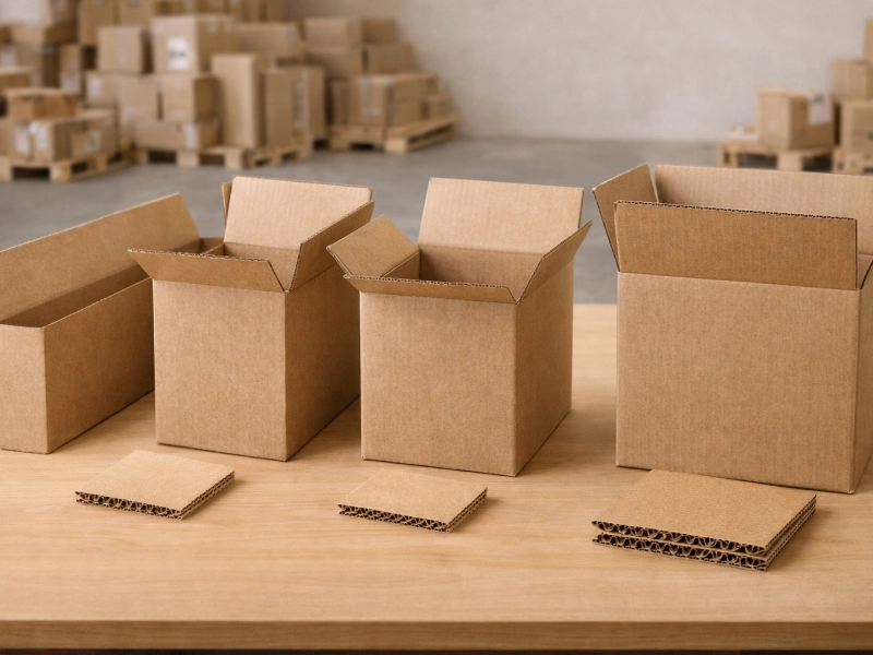 Caisses en carton avec différents formats et cannelures pour l’emballage, l’expédition et le stockage professionnel