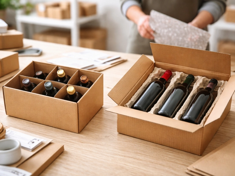 Emballage carton pour expédition de bouteilles avec calage de protection