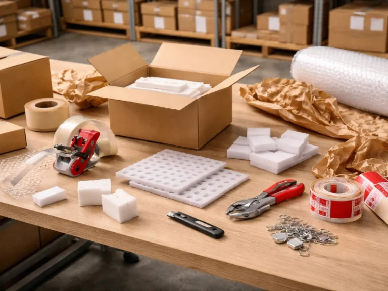 plusieurs produits pour l'emballage sont disposés sur une table