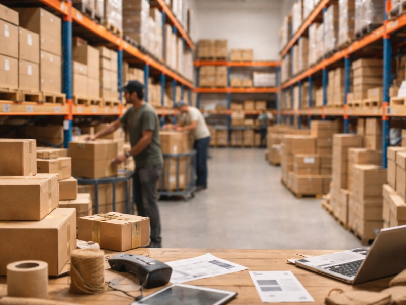 Préparation de commandes dans un entrepôt logistique pour e-commerce