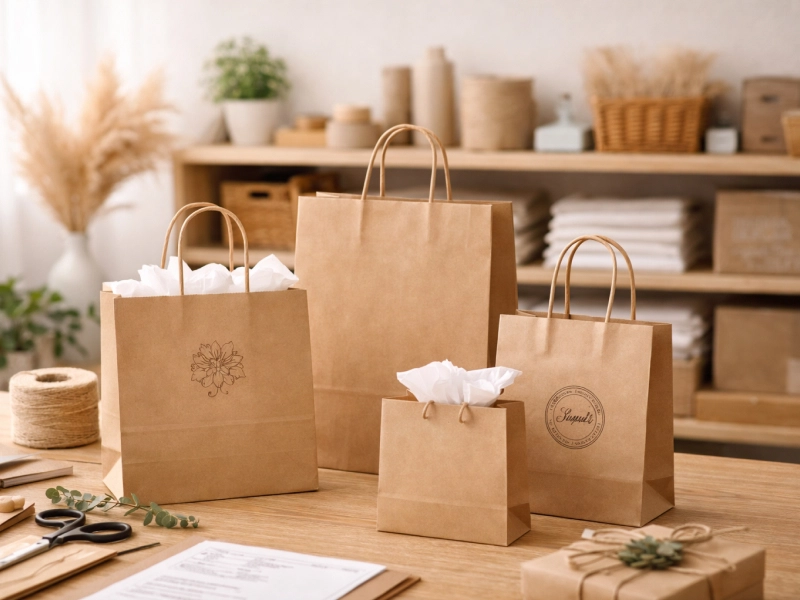 plusieurs sacs krafts posés sur une table