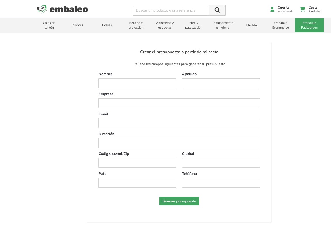 captura creación de un presupuesto
