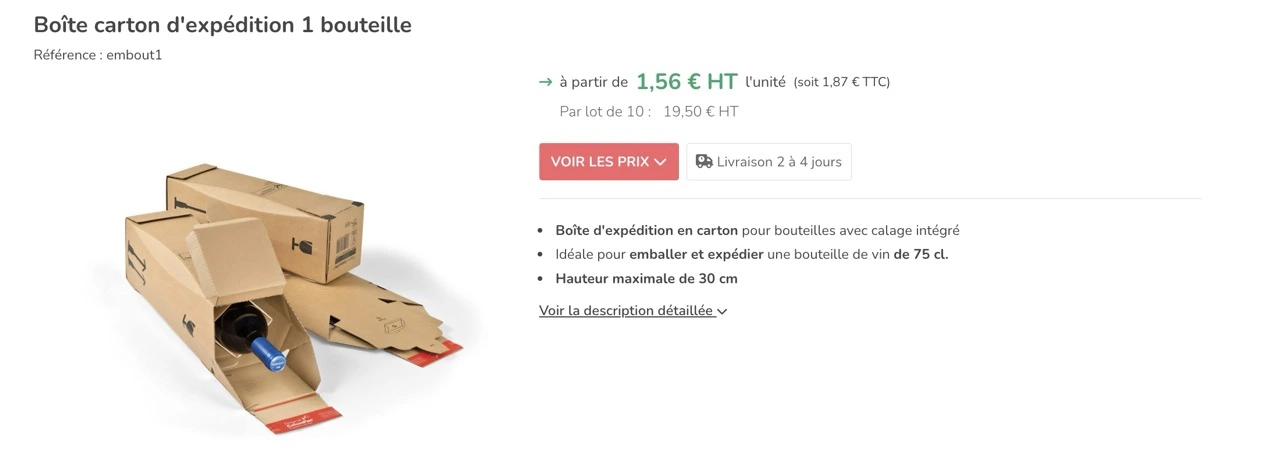 emballage 1 bouteille pas cher