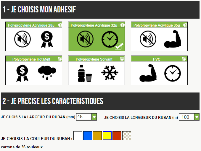 Etapes 1 et 2 : le choix des caractéristiques du ruban